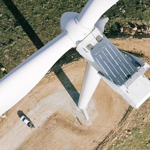 a birds-eye view of the top of a wind turbine. 