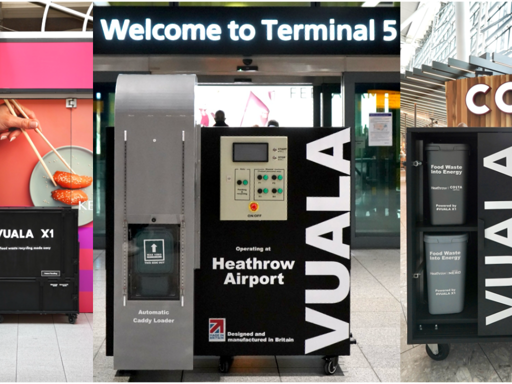 A machine at Heathrow Airport sits under a sign that says: "Welcome to Terminal 5." 