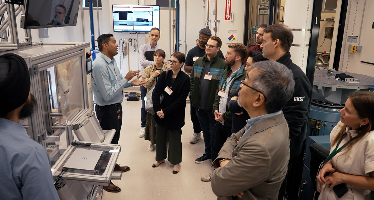 Participants in the 2025 Amazon Devices Climate Tech Accelerator explored Amazon Lab126 to see firsthand how Amazon devices are developed and tested.
