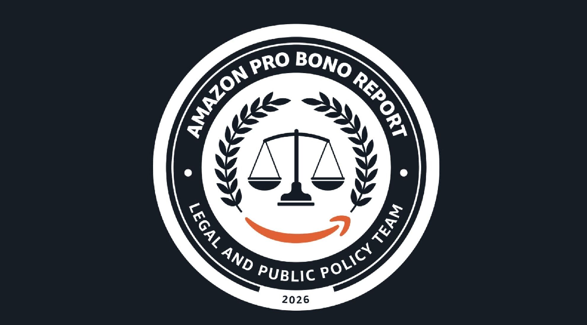 A logo for the Amazon Pro Bono Report against a black background. 