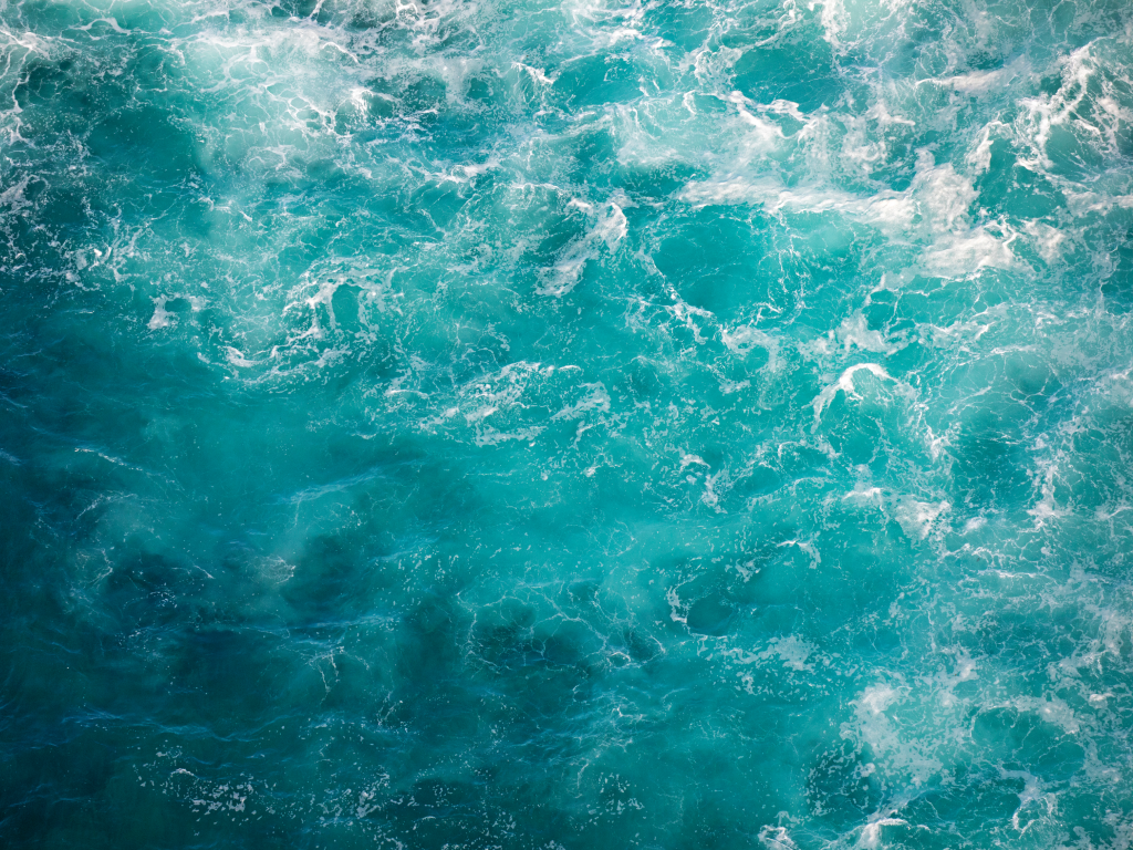 Sea foam at the surface of the ocean. 