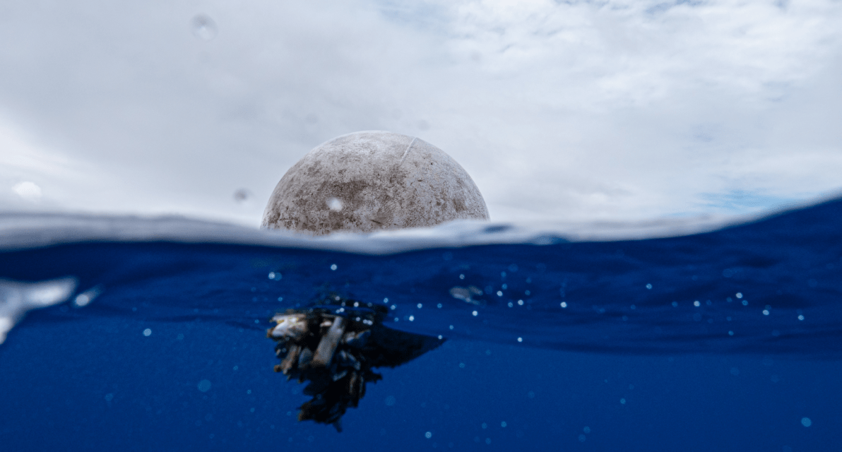 An object floats on the surface of the ocean. 