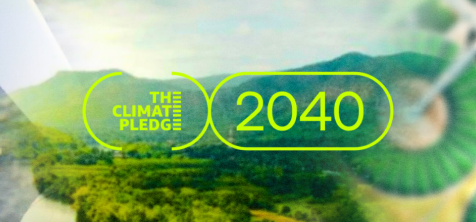 An abstract image featuring The Climate Pledge logo.