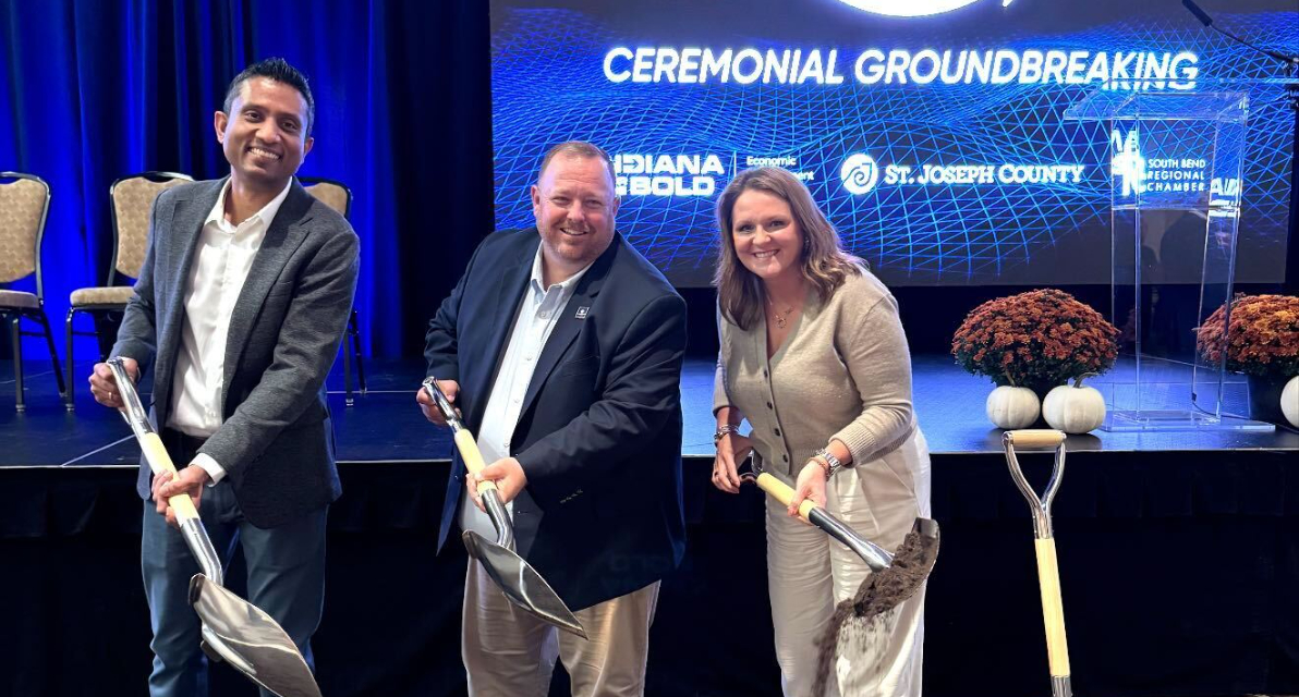 Ranasinghe, left, at an Indiana data center groundbreaking.